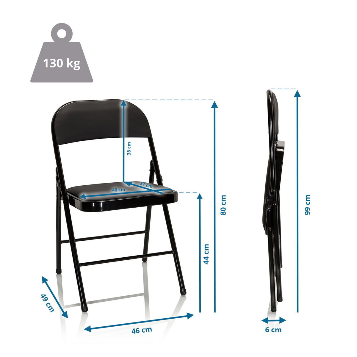 Dimensional drawing of the Folding chair TUDELA with a height of 80 cm and a load capacity of 130 kg by hjh OFFICE