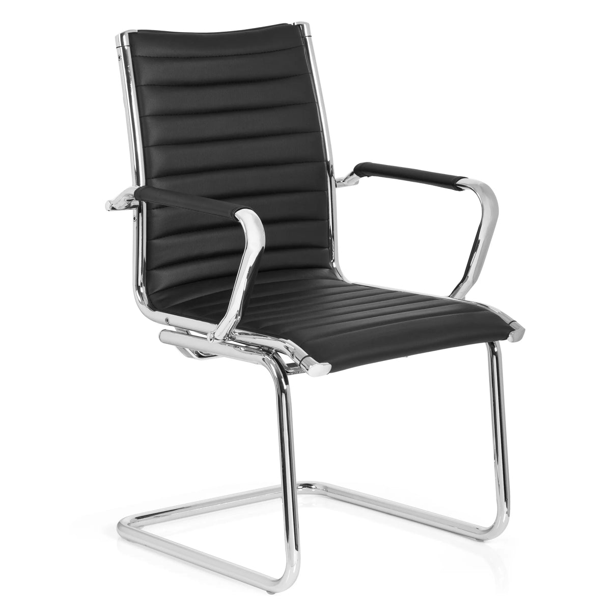 Black Cantilever chair VEMONA V with cross-stitching and chrome armrests by hjh OFFICE – 360-degree view (front three-quarter view 40°)