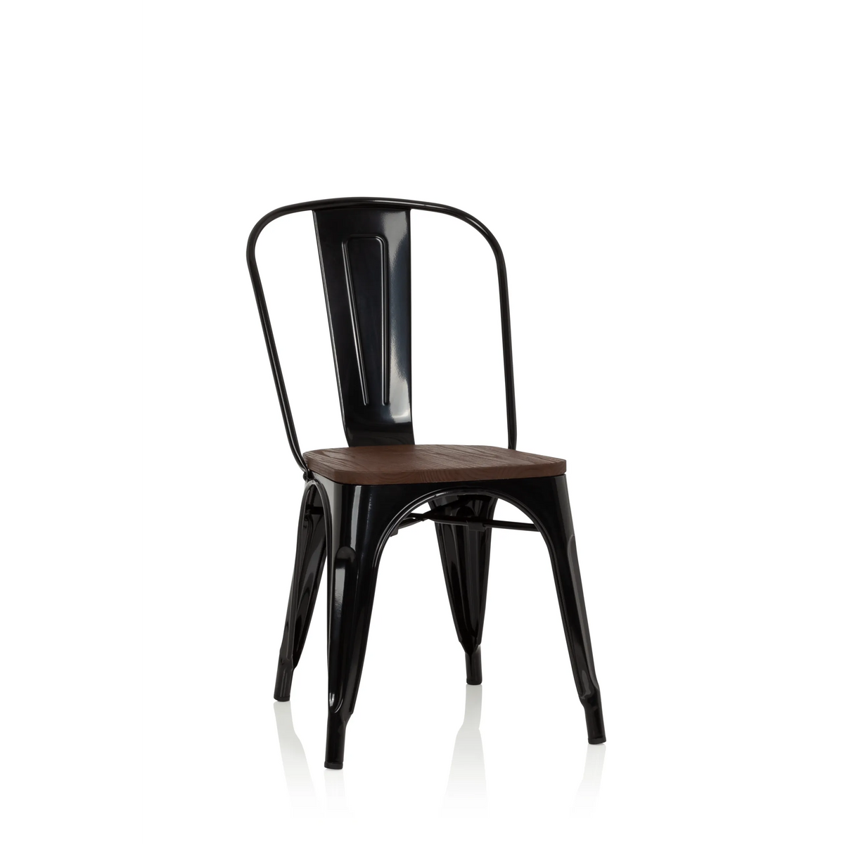Black Bistro chair VANTAGGIO COMFORT W with brown wooden seat by hjh OFFICE – 360-degree view (front view 20°)