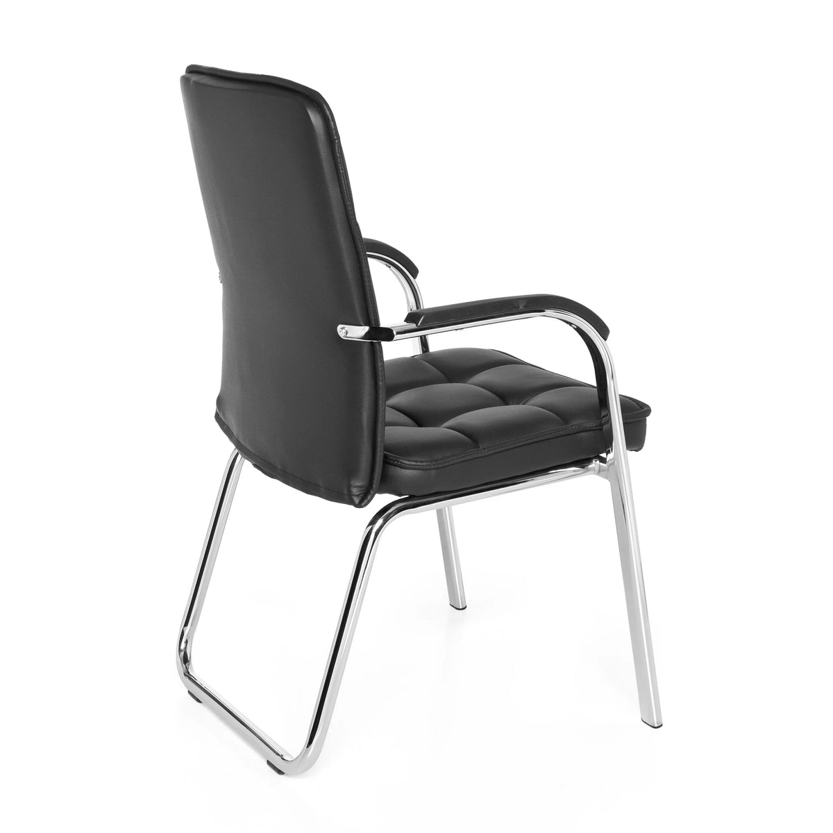 Black guest chair BORNE with quilted upholstery and sled base by hjh OFFICE – 360-degree view (rear three-quarter view 120°)