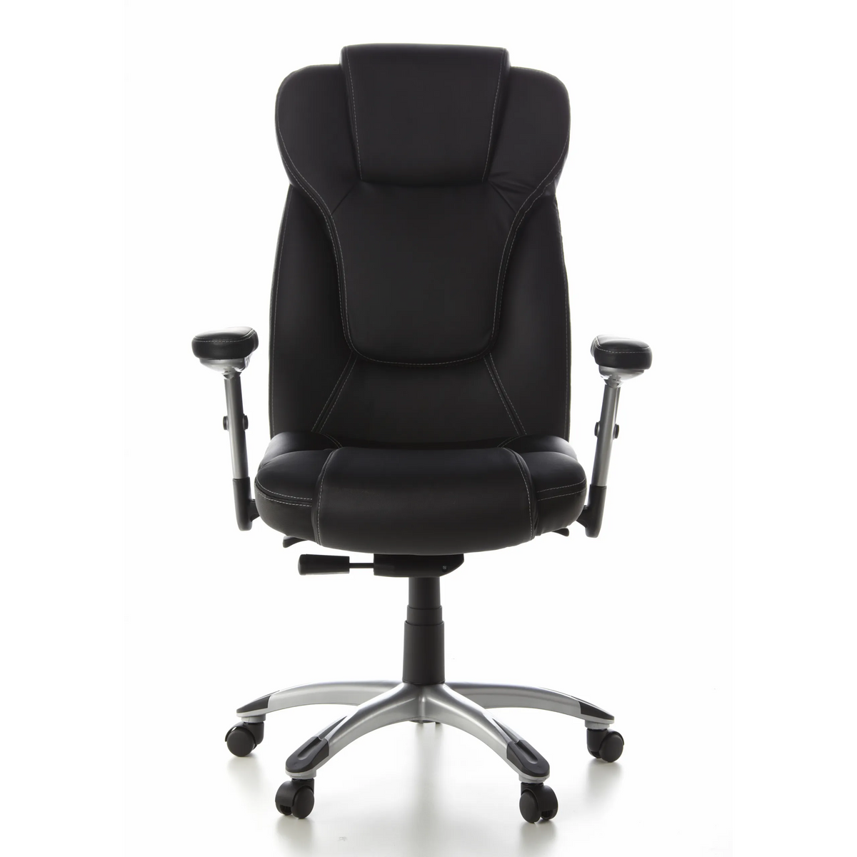Black Professional Executive Chair EMBASSY 200 L with armrests and silver five-caster base by hjh OFFICE – 360-degree view (front view 0°)