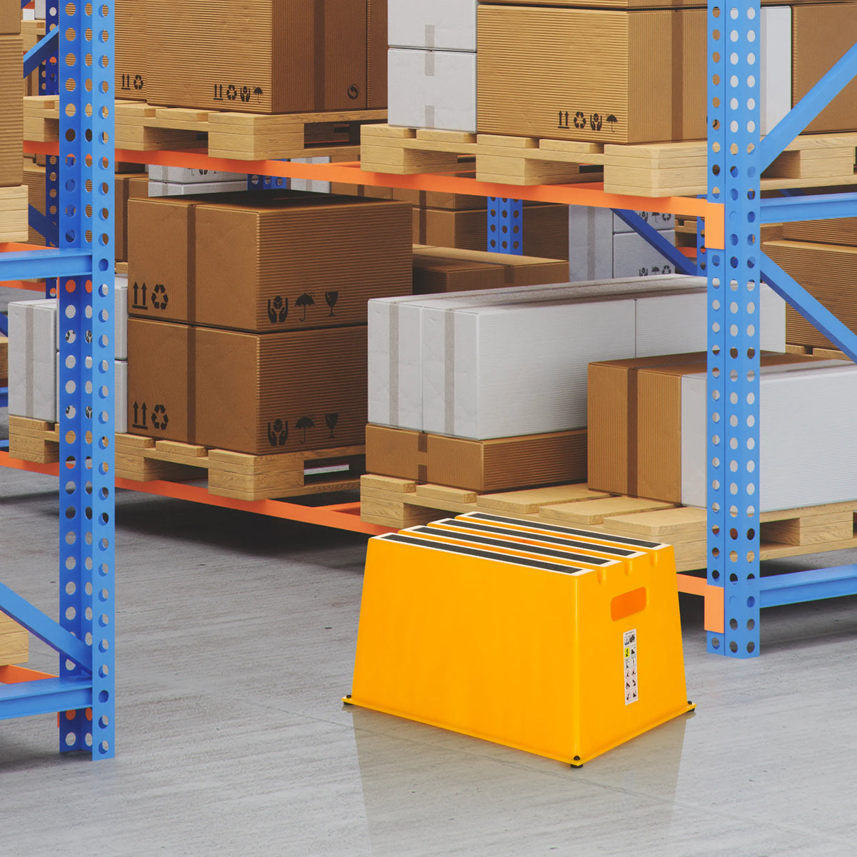 Yellow step stool TIO-E1 with black anti-slip strips on the step by hjh OFFICE