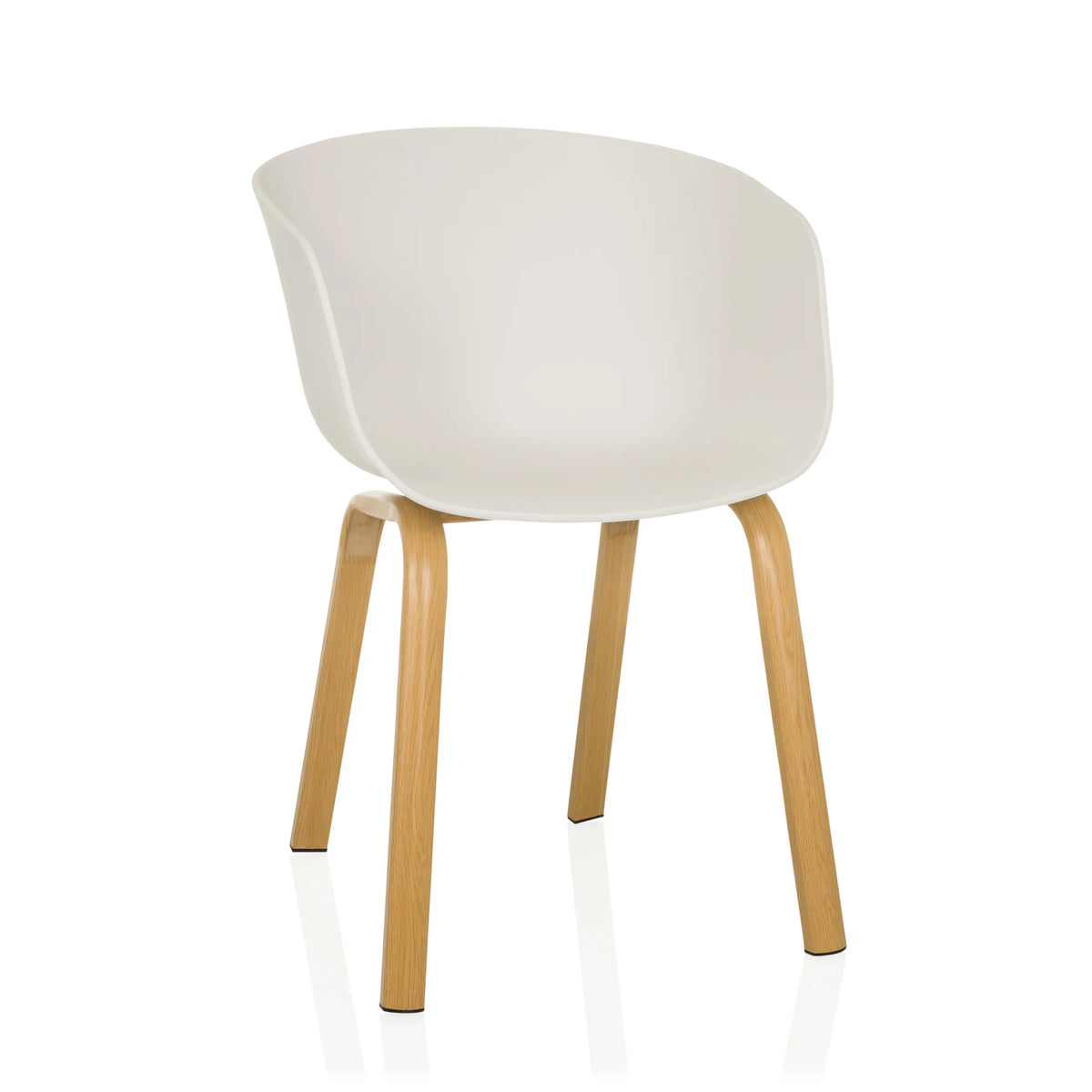 White Shell chair OSLO W with four light wooden legs by hjh LIVING – 360-degree view (front view 15°)