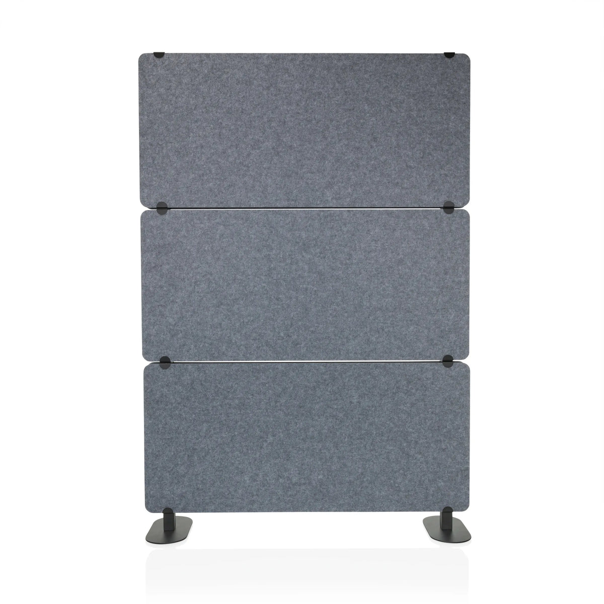 Grey FLEXMIUT EXTEND felt partition walls with three elements and black feet by hjh OFFICE