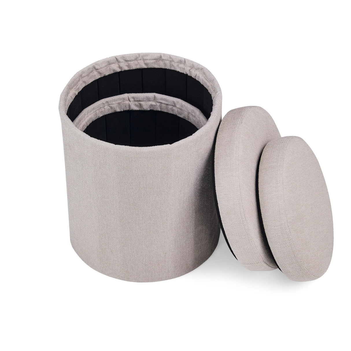 Open Nestup 1 side table with fabric cover and two removed lids by hjh LIVING