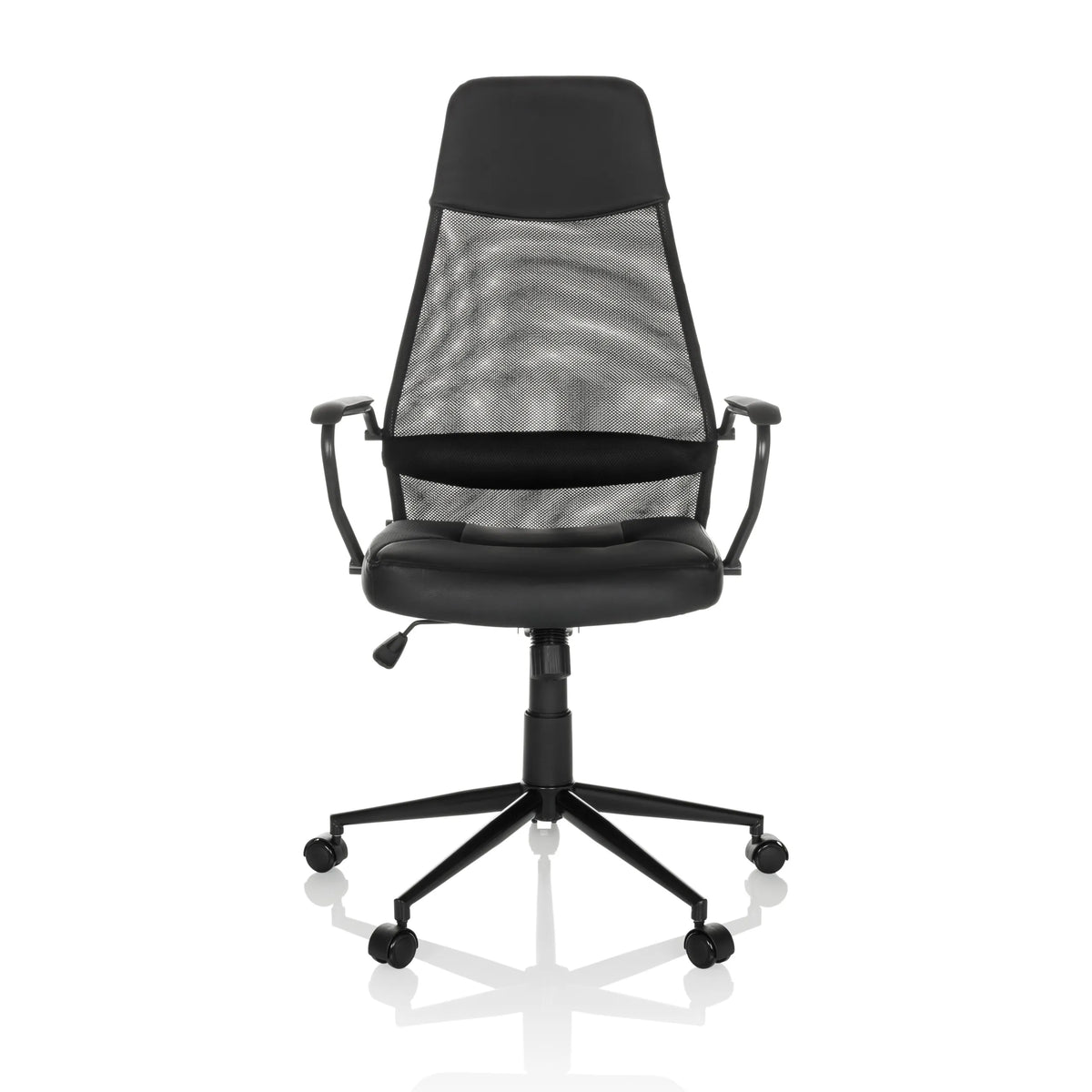 Black Home Office Executive Chair MARCOZ with mesh back and five-caster base by MyBuero – 360-degree view (front view 0°)