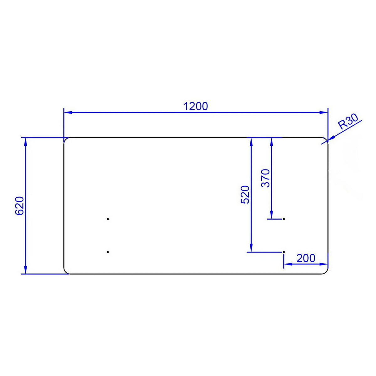 Technical drawing of the Table partition FLEXMIUT D 120, 120 × 62 cm, by hjh OFFICE