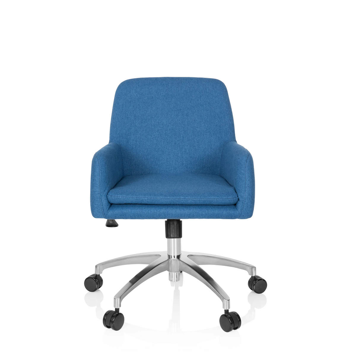 Blauer Homeoffice-Bürostuhl SHAKE 400 mit Armlehnen und Fußkreuz mit fünf Rollen von hjh OFFICE – 360-Grad-Ansicht (Frontansicht 0°)