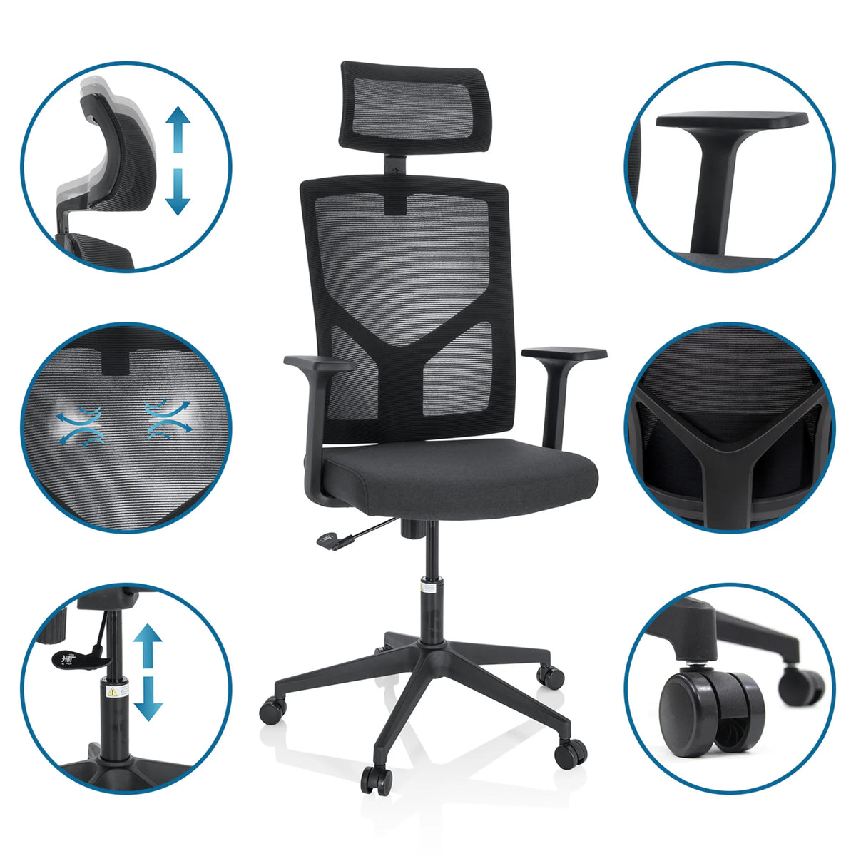 Home Office Chair BRETON B in black with adjustable headrest and armrests by hjh OFFICE