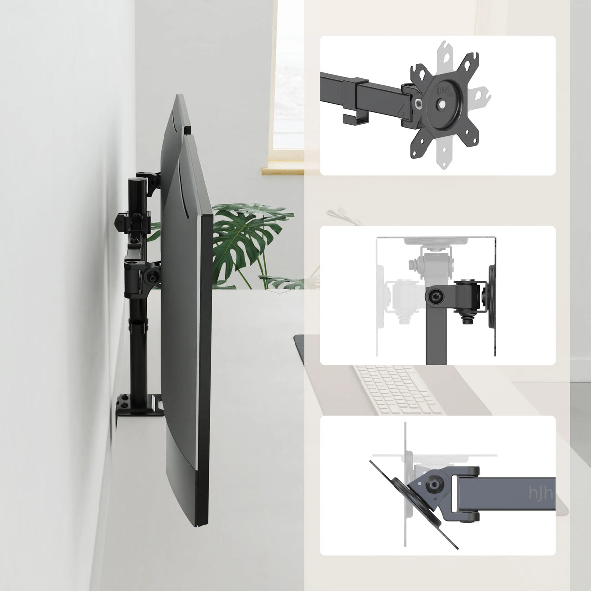 Mounting plate and joint connections of the Ergomount M2 Monitor Mount in black by hjh OFFICE