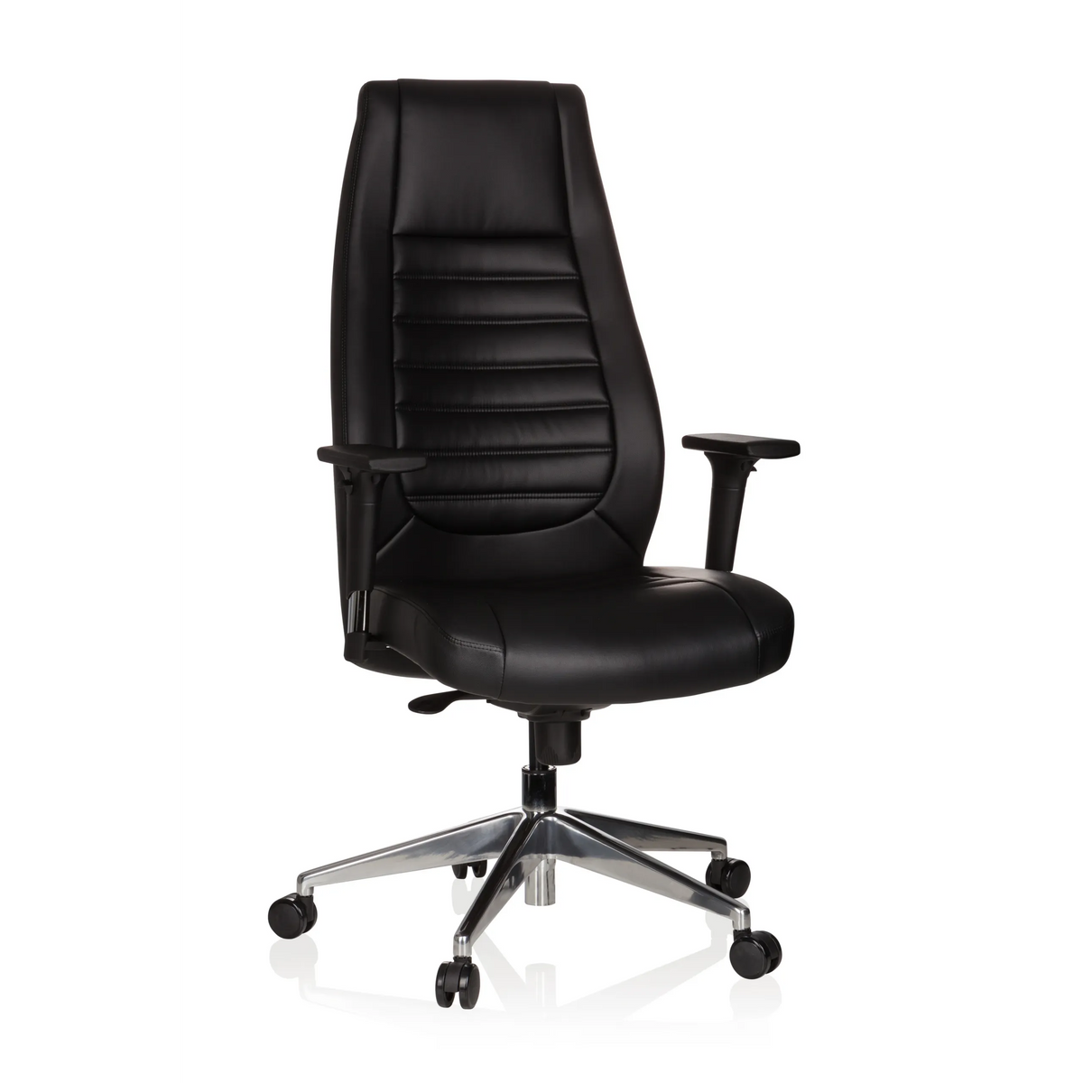 Black Professional Executive Chair VITORO with quilted backrest and five-caster base by hjh OFFICE – 360-degree view (front view 20°)