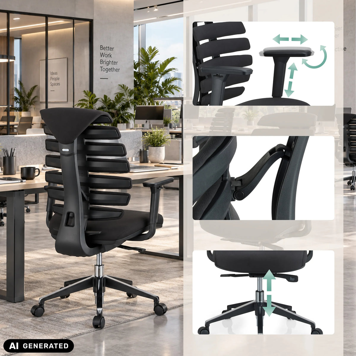 Adjustable armrests and gas spring of the ERGO LINE II Professional Office Chair in black by hjh OFFICE