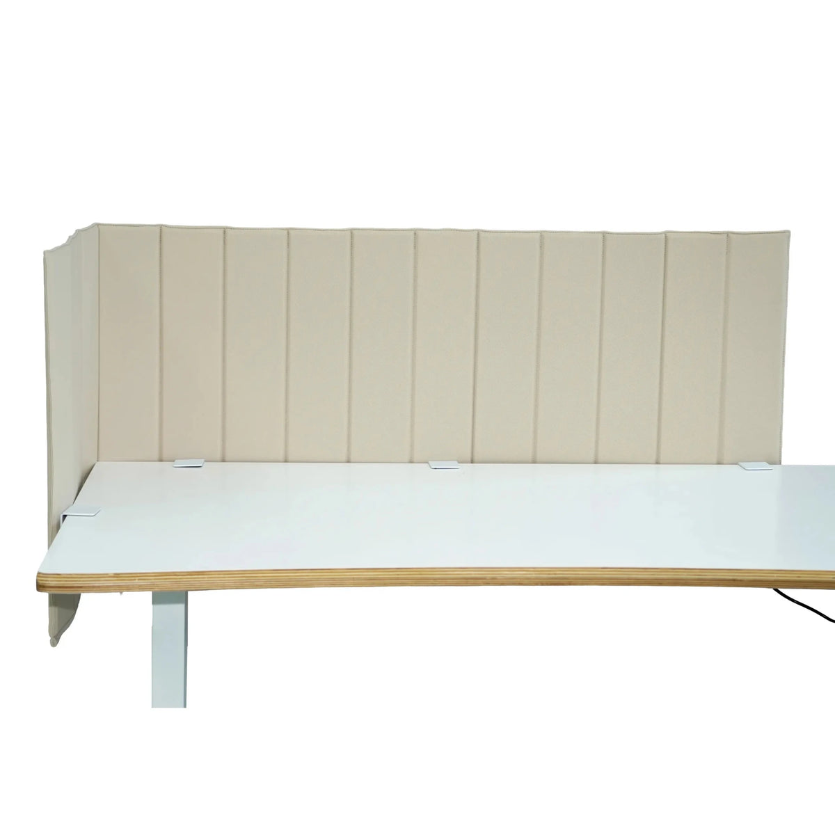 Beige table partition FLEXMIUT ROLL with vertical quilting on a white desk by hjh OFFICE