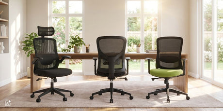 drei moderne Bürostühle unter 100 € in einem modernen Homeoffice