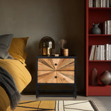 Sideboard SANTJAGO BLACK SUN S made of dark wood with two drawers and a black frame by hjh LIVING