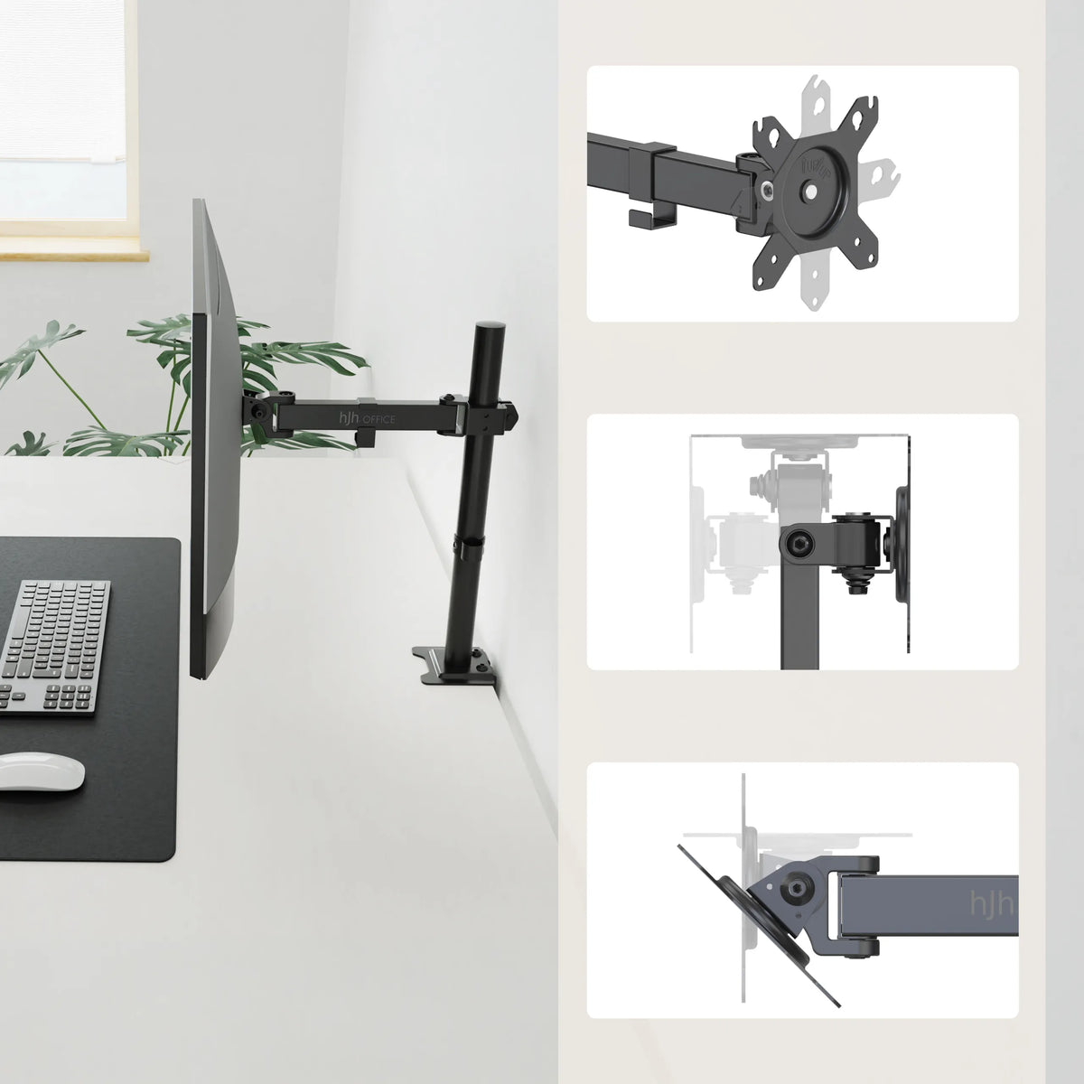 Monitor Mount Ergomount M1 in black with VESA adapter plate and articulated joints by hjh OFFICE
