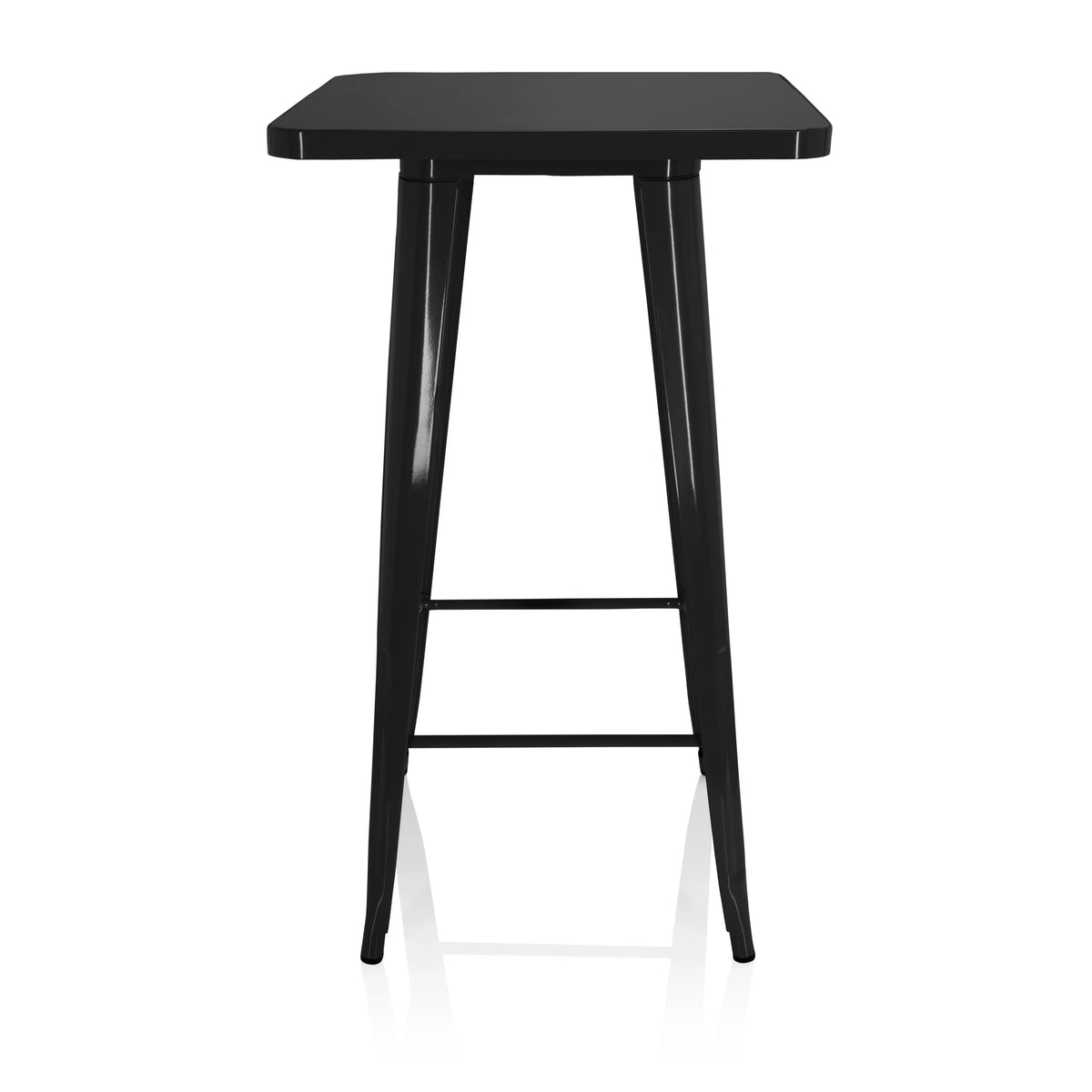 Black Bar table VANTAGGIO HIGH T with square top and two crossbars by hjh OFFICE – 360-degree view (front view 0°)