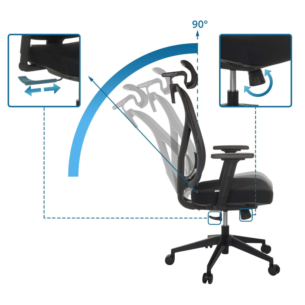 Adjustable backrest with a 90-degree recline angle of the Professional Office Chair RALOO ECO by hjh OFFICE