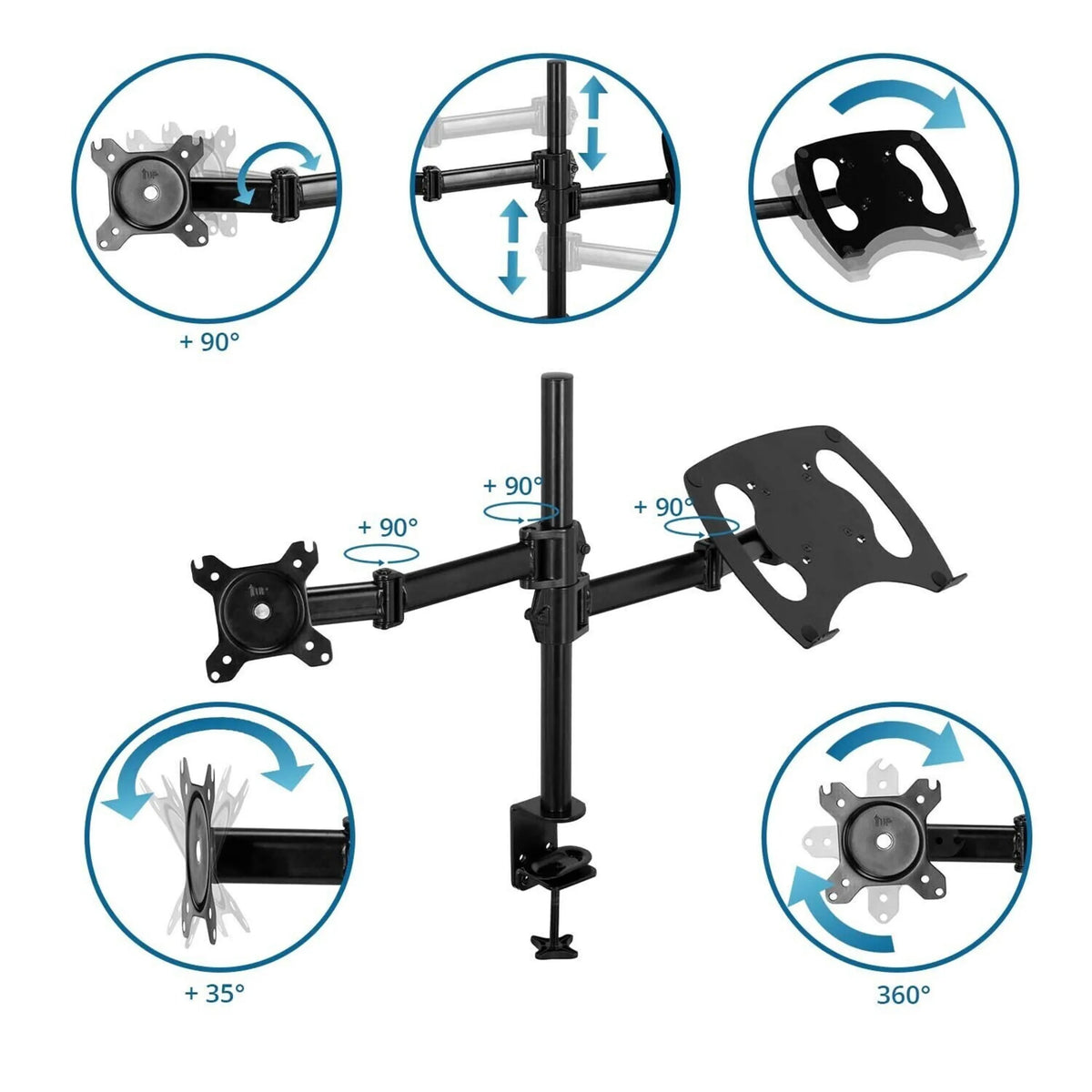 Adjustment options of the Monitor Mount VM-MH2 with swivel and tilt functions by hjh OFFICE