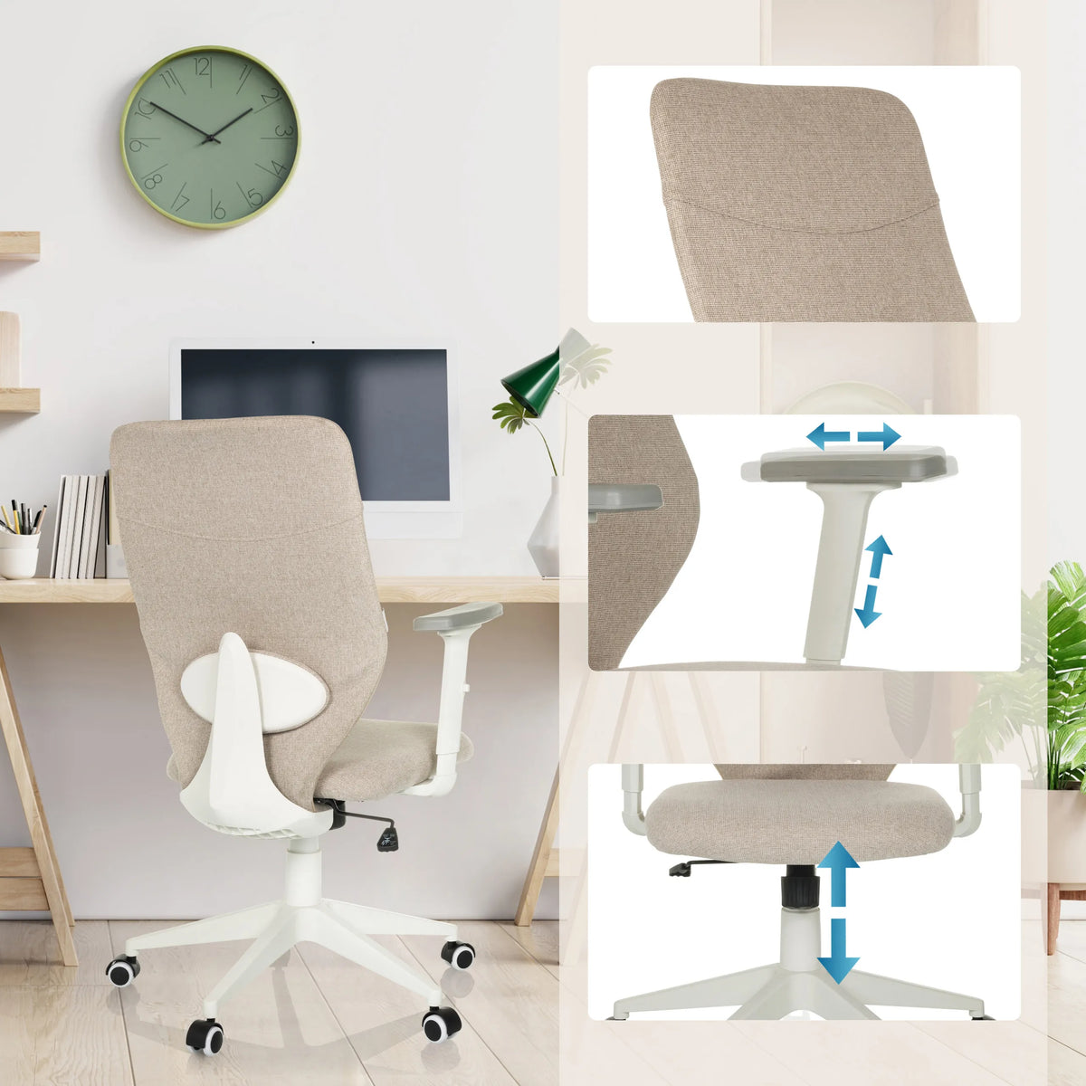 Beige Home Office Chair COSIO II with adjustable armrests and seat height by hjh OFFICE