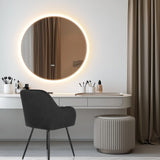 Black dining chair CHARVELLE in front of a white dressing table with a round mirror and a stool by hjh LIVING