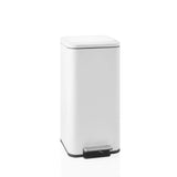 White wastepaper Clean Square with a silver-coloured foot pedal by hjh OFFICE – 360-degree view (front view 15°)