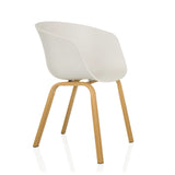 White Shell chair OSLO W with four light wooden legs by hjh LIVING – 360-degree view (front three-quarter view 60°)