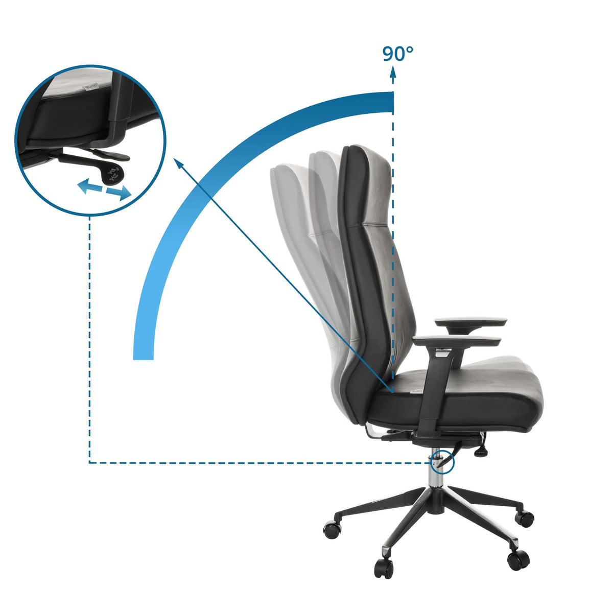 Adjustable backrest with a 90 degree recline angle of the Professional Executive Chair VITORO ECO by hjh OFFICE