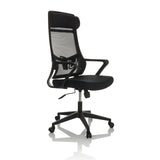 Black Home Office Chair NEKEO with mesh back and five-caster base by hjh OFFICE – 360-degree view (front three-quarter view 45°)