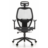Black Professional Office ChAIR-PORT with mesh back, headrest and five-caster base by hjh OFFICE – 360-degree view (front view 0°)