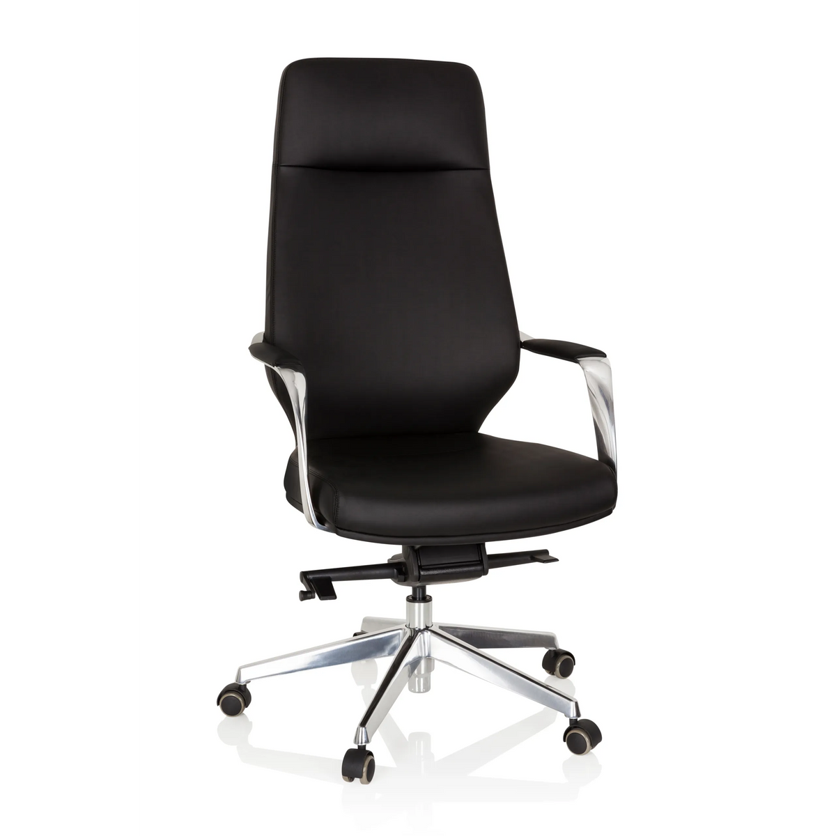 Black Professional Executive Chair VELVET with armrests and five-caster base by hjh OFFICE – 360-degree view (front view 20°)