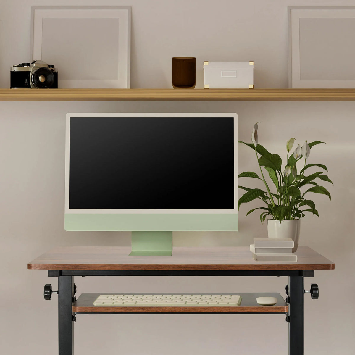 Standing desk WORKSTATION II in black and walnut with keyboard tray by hjh OFFICE