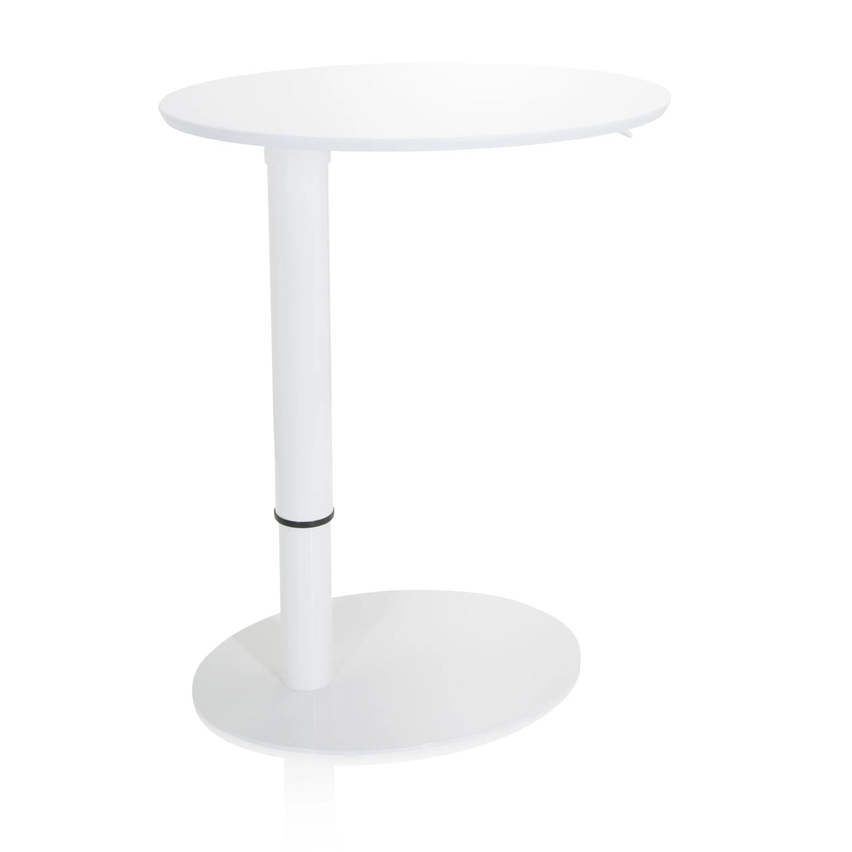 White standing desk STAND III with round tabletop and round base by hjh OFFICE – 360-degree view (front view 20°)