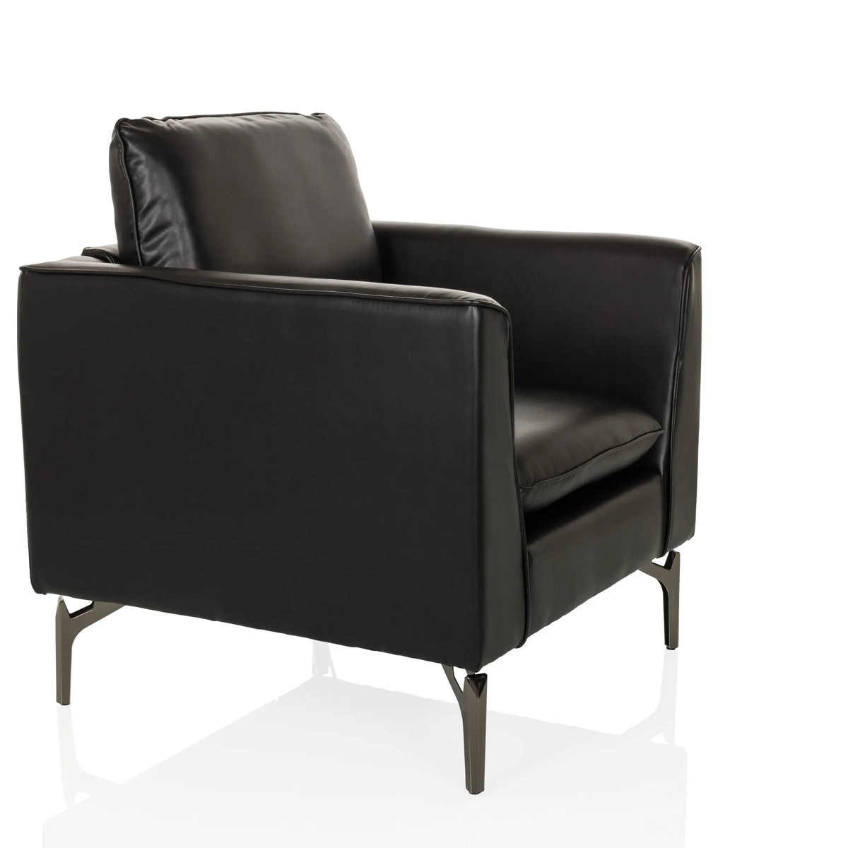 Black Lounge Chair BAVERO with faux leather upholstery and metal feet by hjh OFFICE – 360-degree view (front three-quarter view 60°)