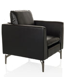 Black Lounge Chair BAVERO with faux leather upholstery and metal feet by hjh OFFICE – 360-degree view (front three-quarter view 60°)