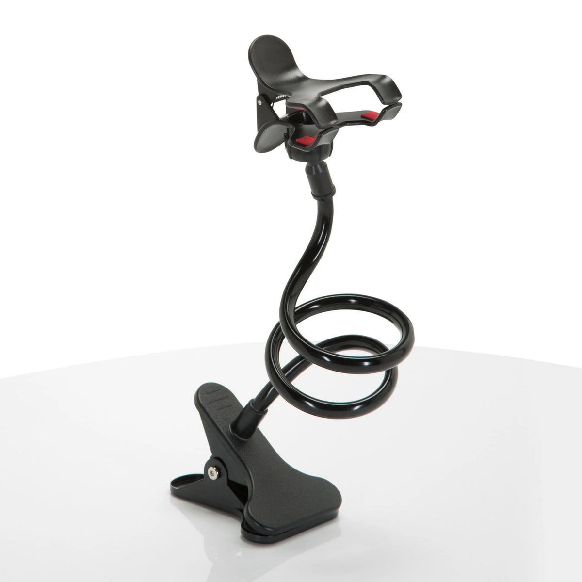 Black Mobile phone & tablet holder FLEXMOBI with flexible gooseneck and table clamp by hjh OFFICE