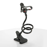 Black Mobile phone & tablet holder FLEXMOBI with flexible gooseneck and table clamp by hjh OFFICE