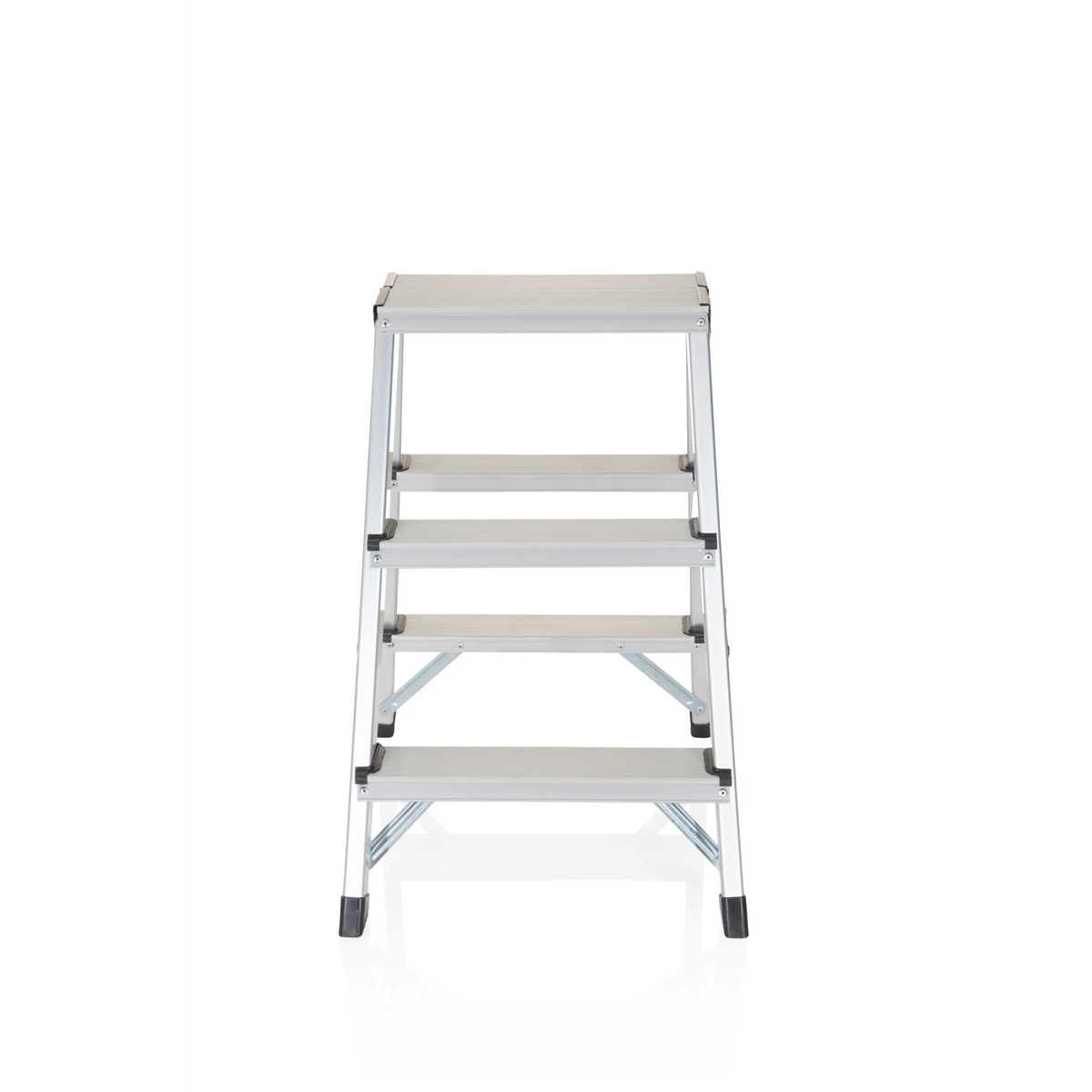 Silver Folding Ladder SOLID made of aluminium with three steps by hjh OFFICE – 360-degree view (front view 0°)