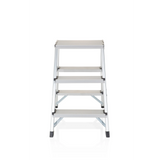 Silver Folding Ladder SOLID made of aluminium with three steps by hjh OFFICE – 360-degree view (front view 0°)