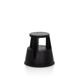 Schwarzer Tritthocker TIO-M I mit runder Trittfläche und konischem Standfuß von hjh OFFICE – 360-Grad-Ansicht (schräge Frontansicht 40°)