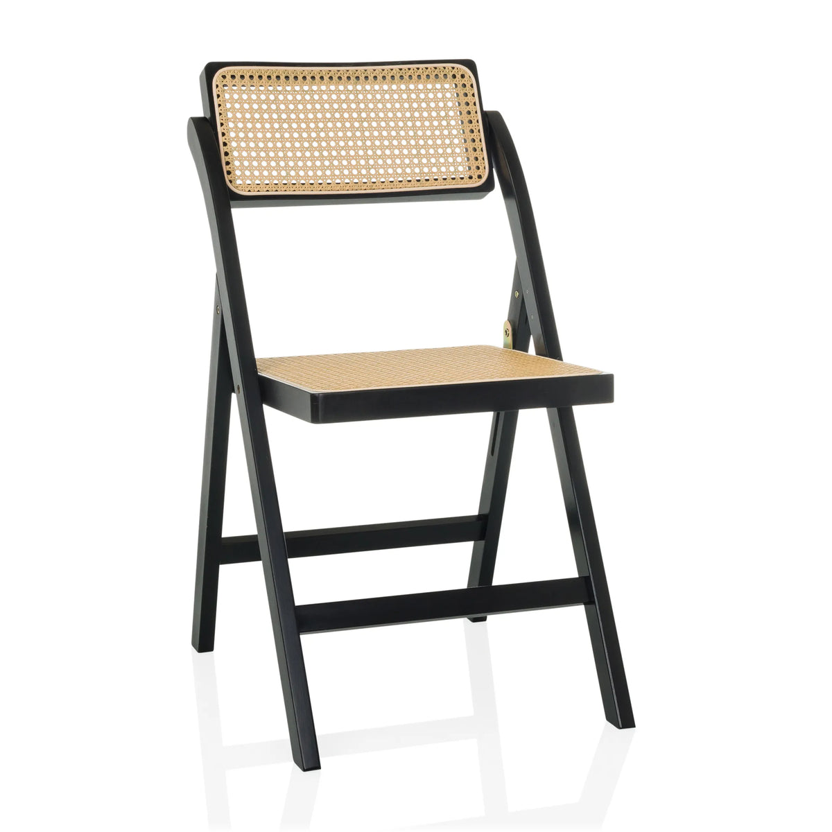 Black Folding chair TUDELA BAMBOO with brown Viennese straw seat and backrest by hjh LIVING – 360-degree view (front view 15°)