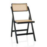 Black Folding chair TUDELA BAMBOO with brown Viennese straw seat and backrest by hjh LIVING – 360-degree view (front view 15°)