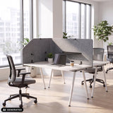 Grey table partition FLEXMIUT T TOP, 160 cm long, on a white desk by hjh OFFICE (AI-generated image)