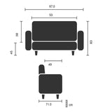 Technical drawing of the Lounge Chair Aruba Retro with a width of 67 cm and a depth of 71 cm by hjh OFFICE