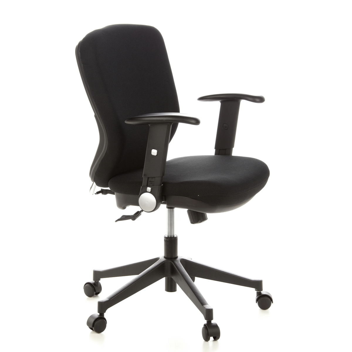 Black Professional Office Chair TRAFFIC 20 with armrests and five-caster base by hjh OFFICE – 360-degree view (front three-quarter view 60°)