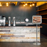 Silver Poster stand AGENDA I with Coffee House sign in a cafeteria by hjh OFFICE