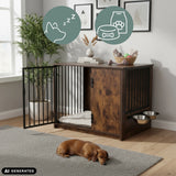 Brown PAWHOME S dog crate with integrated bowls and mesh door by hjh LIVING (AI-generated image)