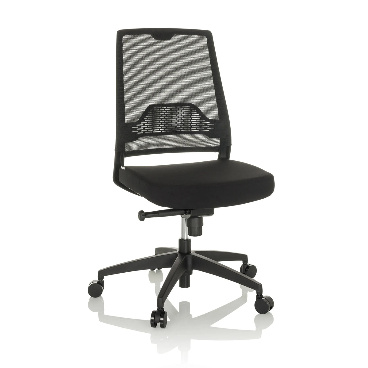 Black Professional Office Chair PORTO ECO I with mesh back and five-caster base by hjh OFFICE – 360-degree view (front view 15°)