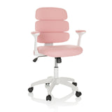 Pink Swivel Chair – Children KID ERGOLINO W with segmented backrest and white five-caster base by hjh OFFICE – 360-degree view (front view 15°)