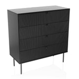 Black Chest of drawers KARBY K with four ribbed drawers and slim legs by hjh LIVING – 360-degree view (front three-quarter view 30°)